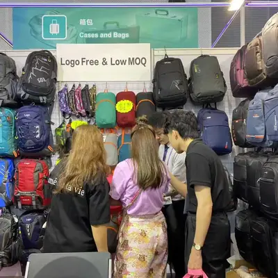 Crowded SANDA booth with international buyers at a trade show